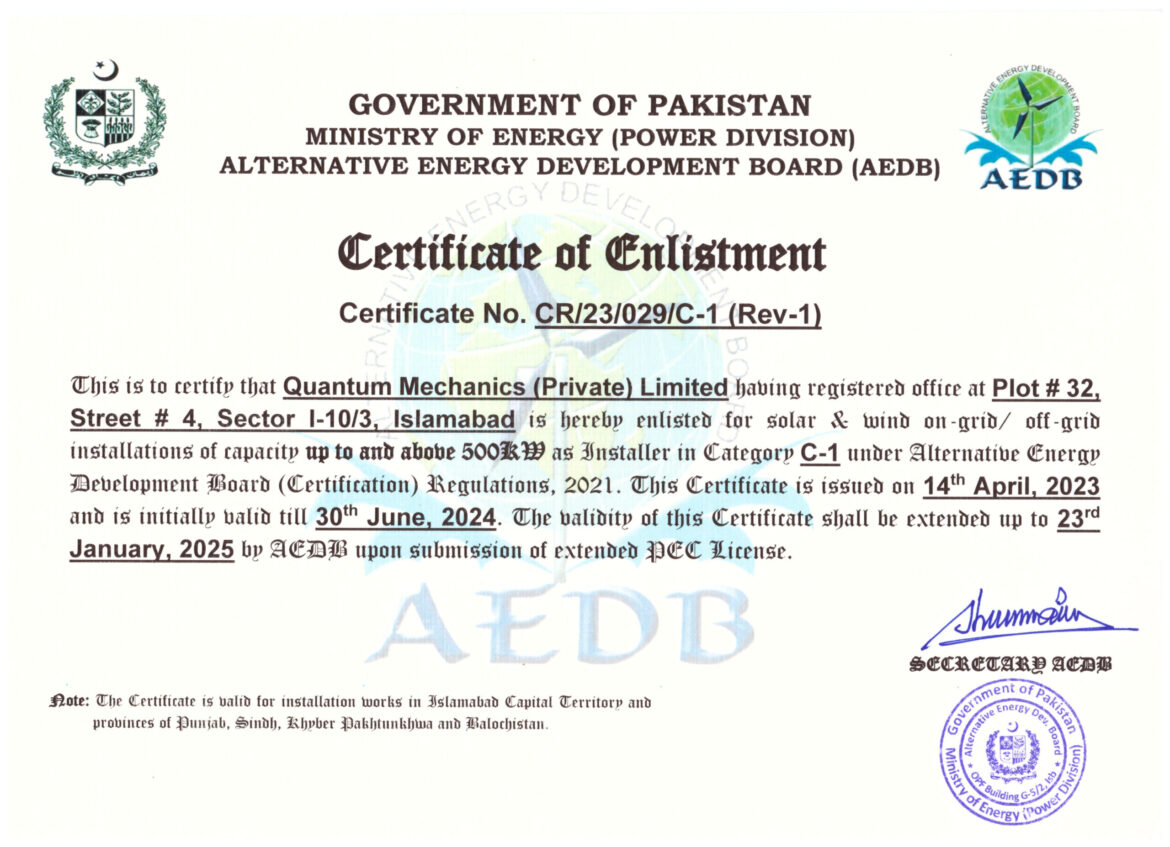 AEDB Certificate Wind and Solar